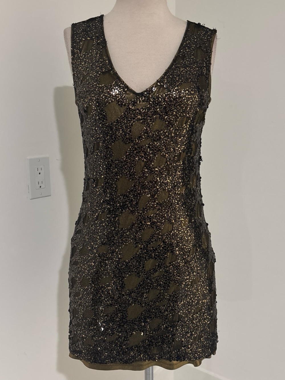 Express Olive & Black Sequin V-Neck Mini Dress #209